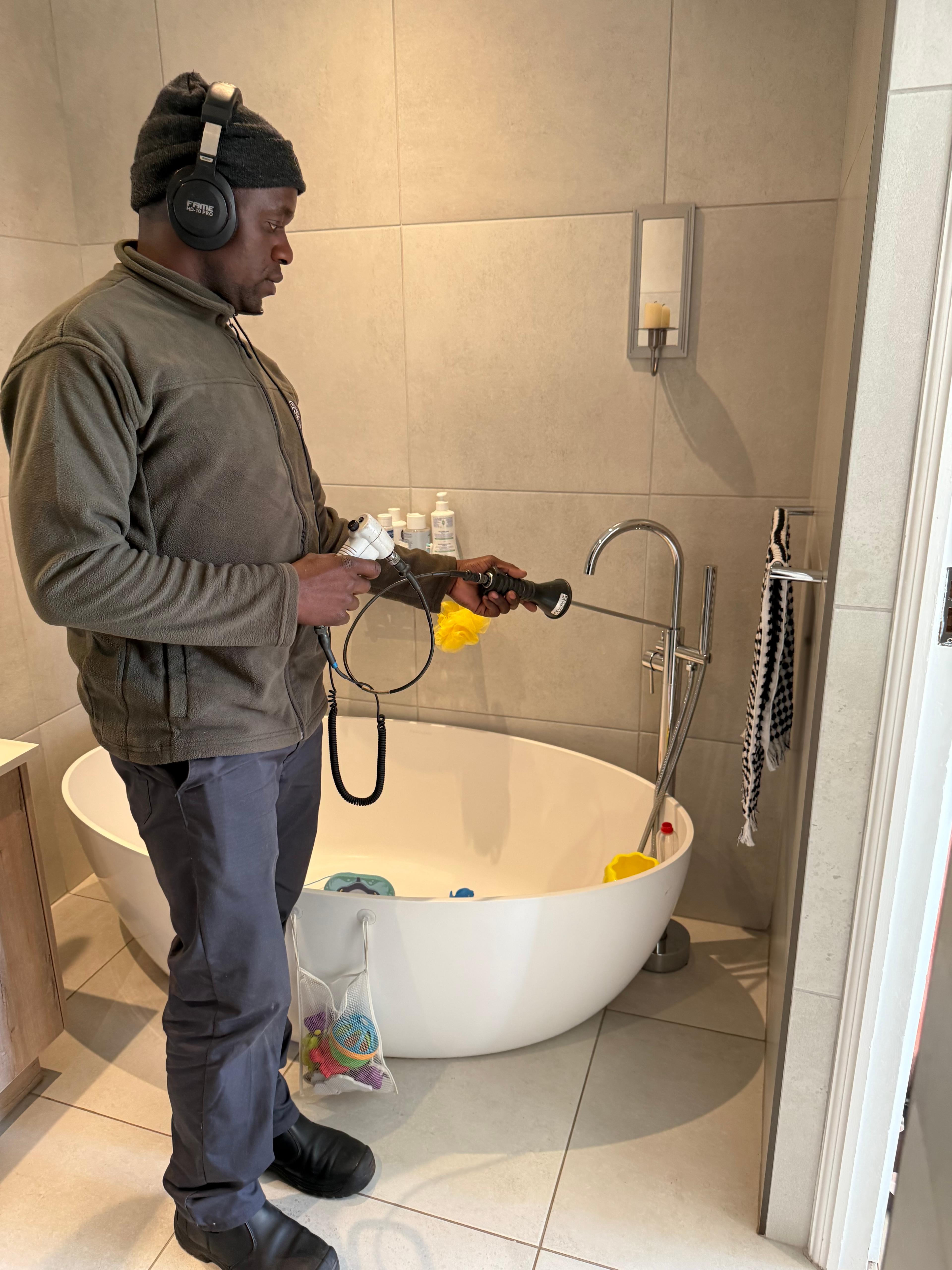 Residential water leak detection acoustic testing bathroom