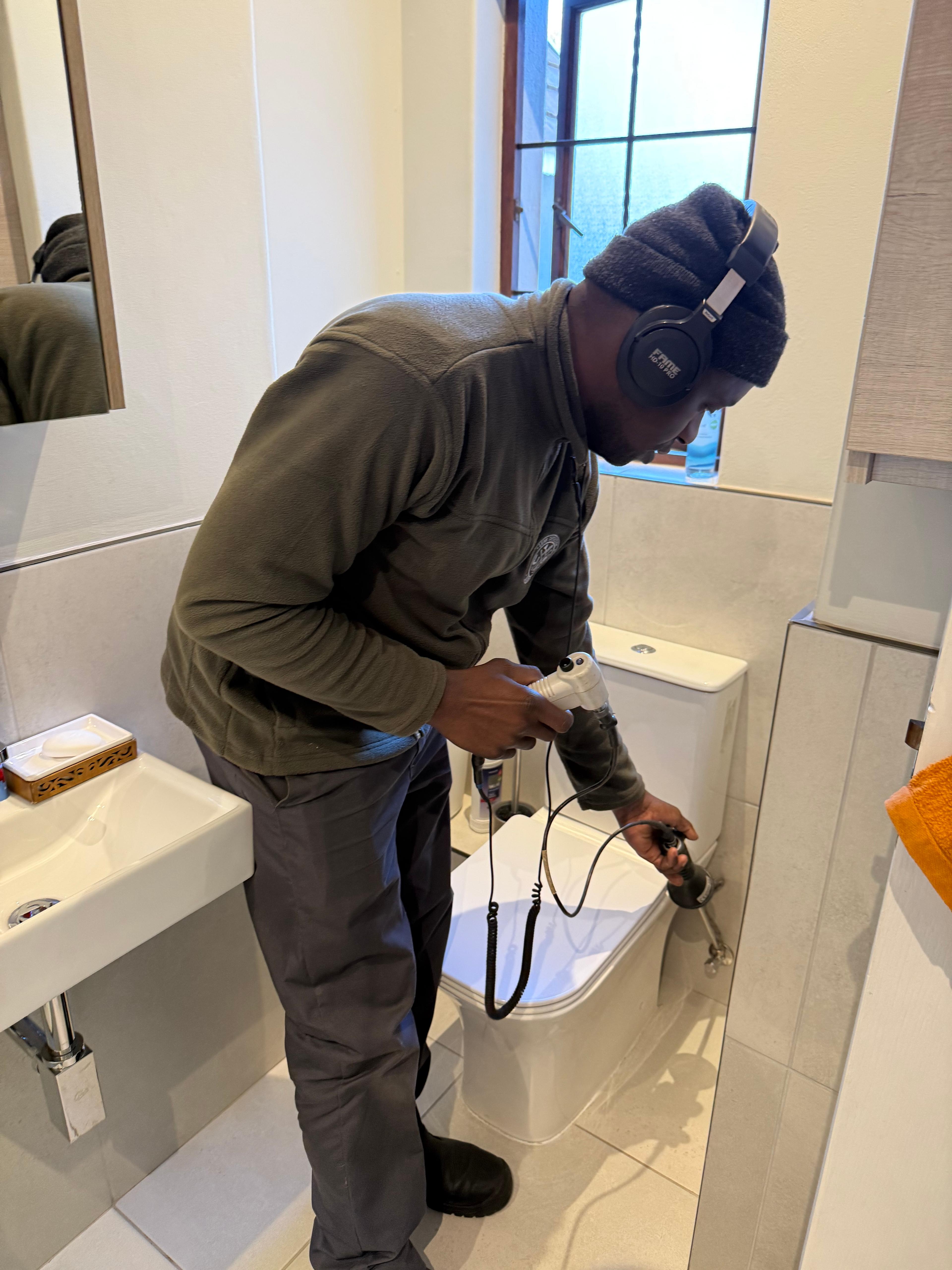 Residential water leak detection acoustic testing toilet